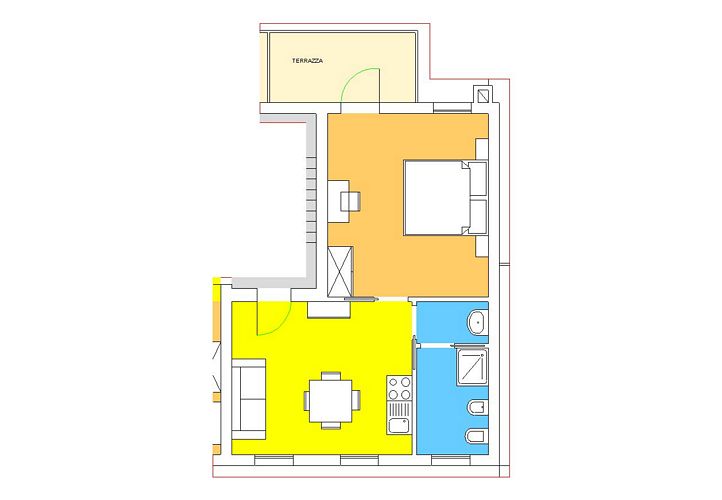 Two-room apartment with terrace, Palazzo top floor 2+0